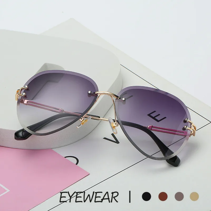 Rimless Metal Sunglasses Women Brand Designer Sun Glasses Gradient Shades Cutting Lens Ladies Driver Goggles UV400 | Автомобили и