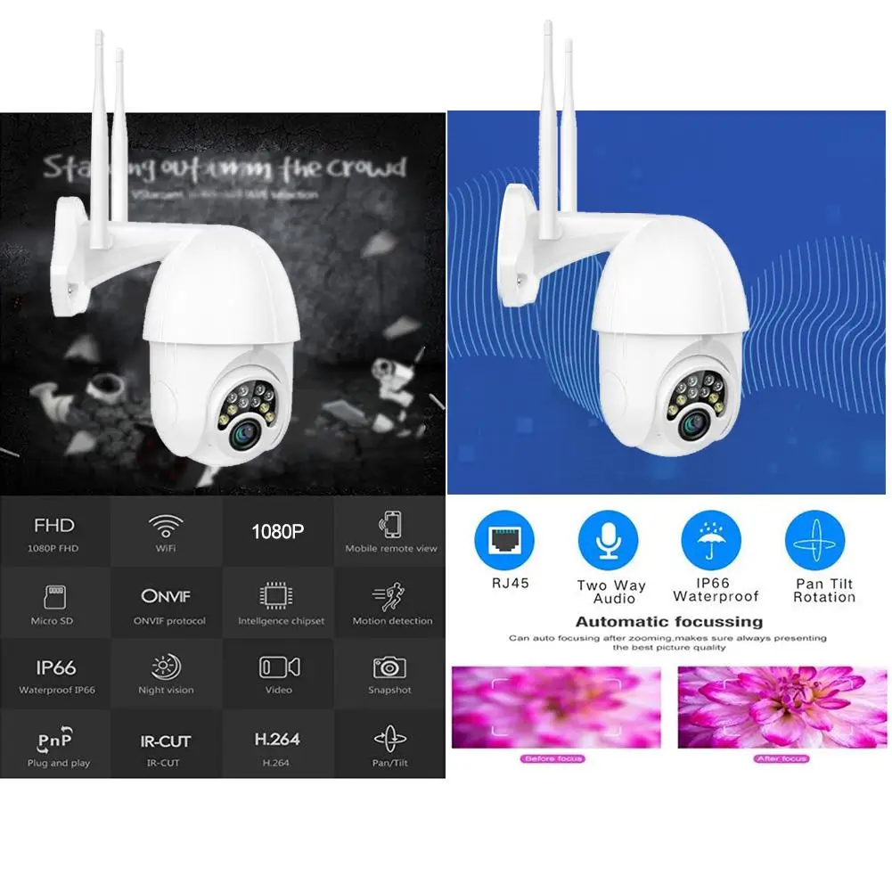 Внешняя PTZ беспроводная камера видеонаблюдения 1080P Full HD Ip Wi Fi водонепроницаемая