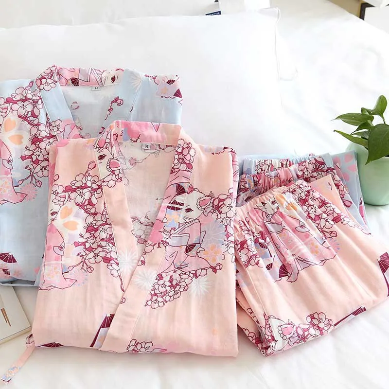 Женский пижамный комплект Kinomo с милым принтом кошки комфортная газовая