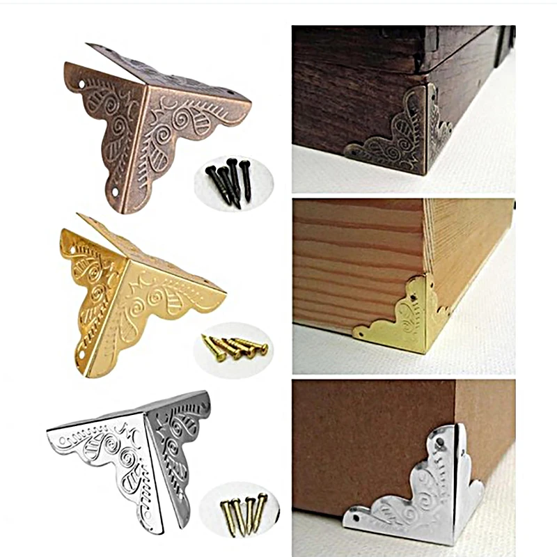 

12pcs/Set Antique Brass Golden Silvery Jewelry Wine Gift Box Wooden Case Chest Edge Cover Corner Protector DIY Decorative Guard