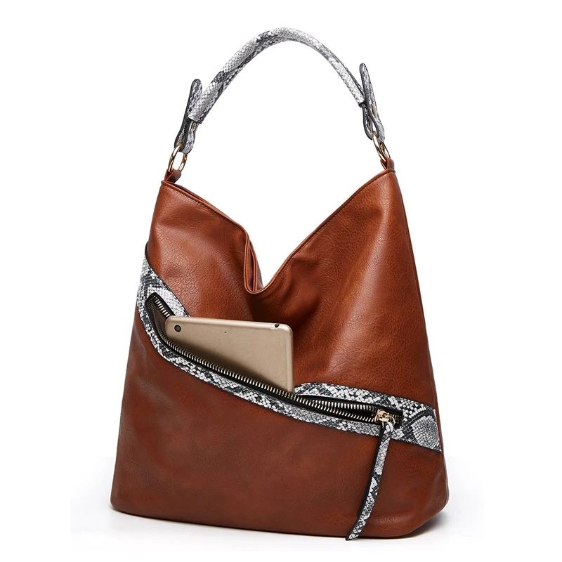 

ASDS-Bucket Bag Snake Print Pattern Square Leather Bags Simple Ladies Handbag Fashion Wild Shoulder Messenger Bags