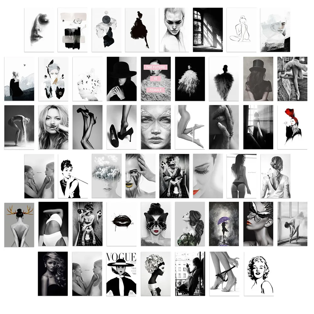 50 шт. набор для декора стен фотографий коллаж черно-белые модные плакаты Модные
