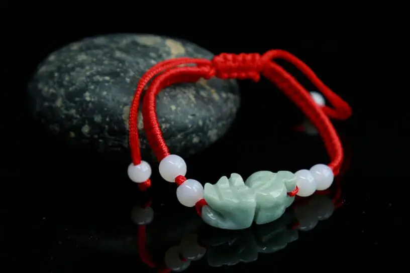 

China hand knit red Rope adjust Bracelet & Natural jade PIXIU bead Pendant