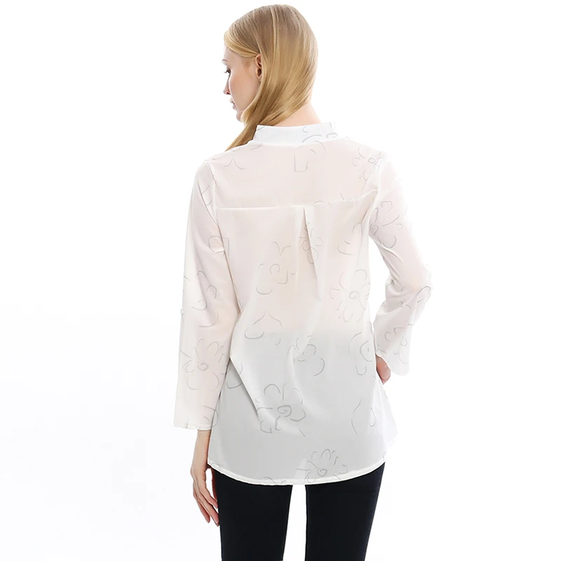 

2020 New Blouse Solid Color Sexy Floral V Neck Long Sleeved Beach Top Elegant Casual Slim Loose Blouse