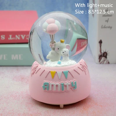 Pink-light Strongwell Amusement Park Balloon Elephant Snow Globe Crystal Ball Christmas Music Box Christmas Decoration Home Birthday Gift - Цвет: Pink-light