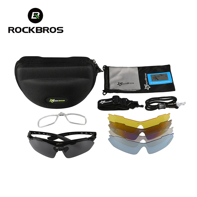 RockBros Поляризованные велосипедные очки с 5 линзами с рамкой для близорукости, велосипедные очки для велосипеда, солнцезащитные очки для езды на велосипеде, спортивные мужские и женские