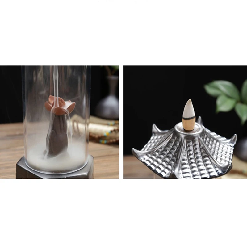 

Incense Burner Ceramic Waterfall LED Light Incense Cones Holder Aroma Censer