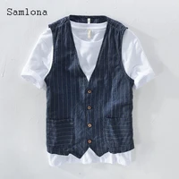 plus size men fashion leisure vest clothing 2021 single breasted tops short sleeve casual male linen shirt outerwear homme 3xl