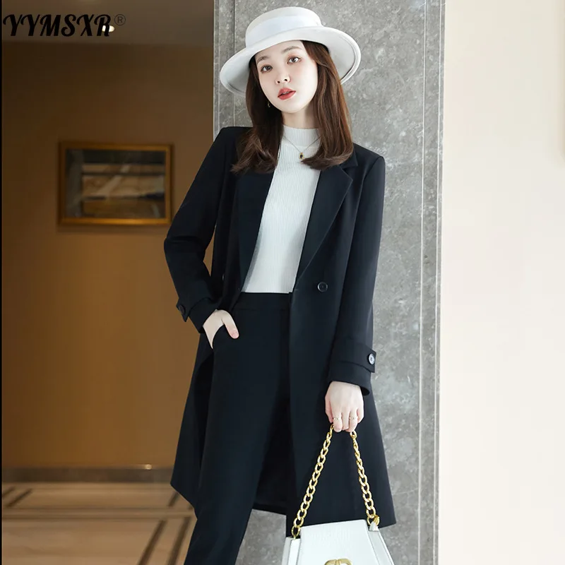 Costume et pantalon pour femmes, ensemble deux pièces, Blazer Long, Slim, couleur Pure, rouge vin, haut de gamme, collection automne et hiver 2021