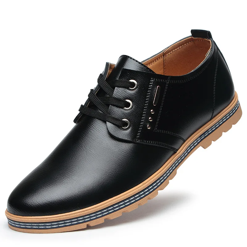 

GAMPORL 2021 New Men's Leather Casual Shoes Fashion Low Cut Horseshoe Heel Pointed Leather Shoes Front Lace Youth Single Shoes