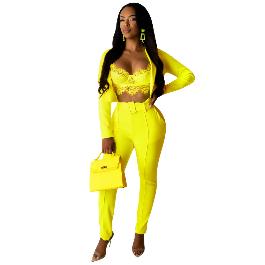 Новинка 2019 женский летний комплект однотонный блейзер с длинным рукавом топ