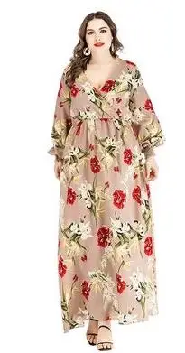 Богемное платье размера плюс женское летнее с v образным вырезом рукав фонарик