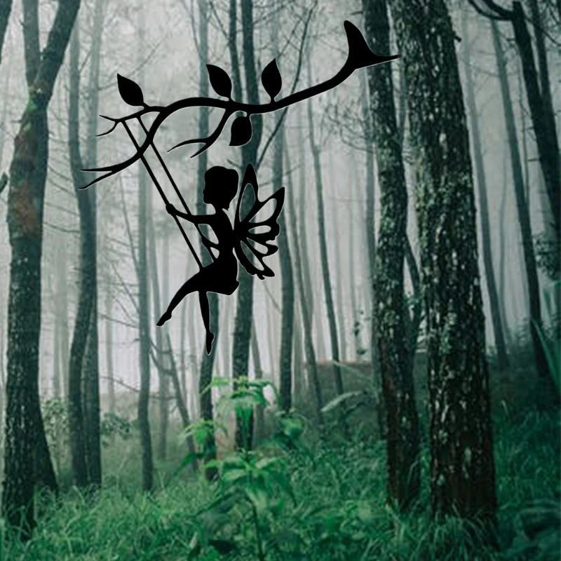 

Metal Art Silhouette Yard Stakes Swinging Butterfly Fairy Decoration Garden Backyard Decor Rustic Outdoor Sign