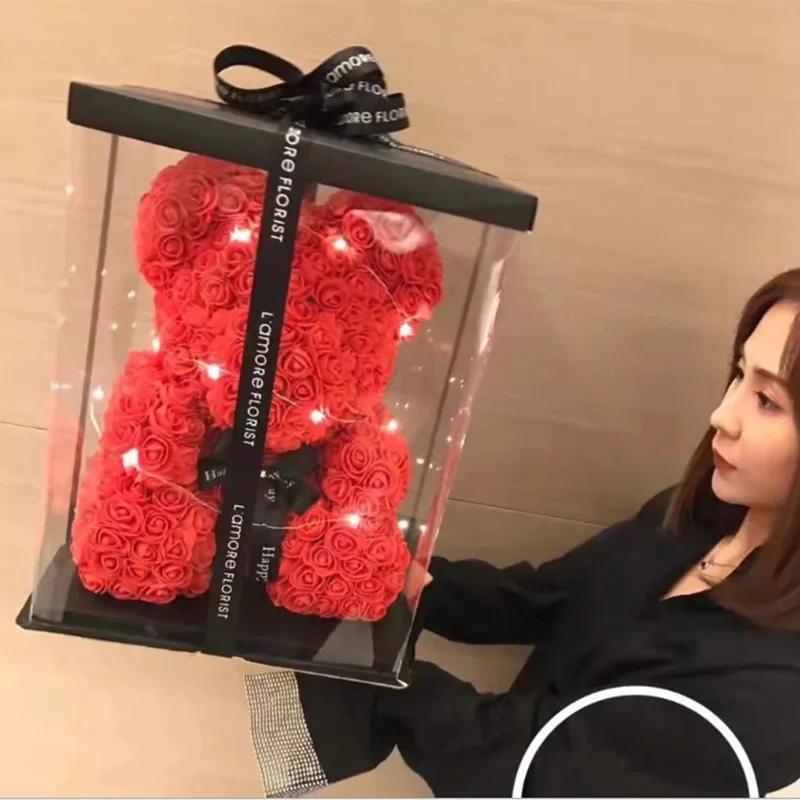 40 см Роскошный розовый медведь Искусственные цветы розы Мишка Тедди новогодние