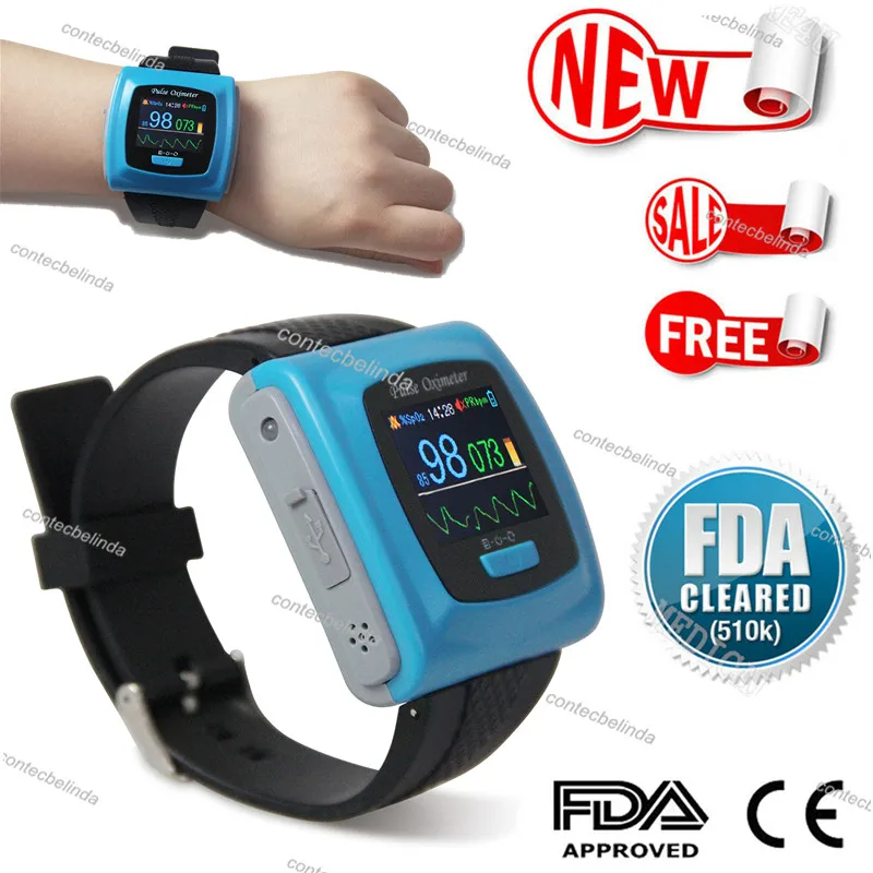 

CONTEC CMS50F Wrist Pulse Oximeter Spo2 Monitor 24h Daily Overnight Sleep CE FDA Promotion 2019