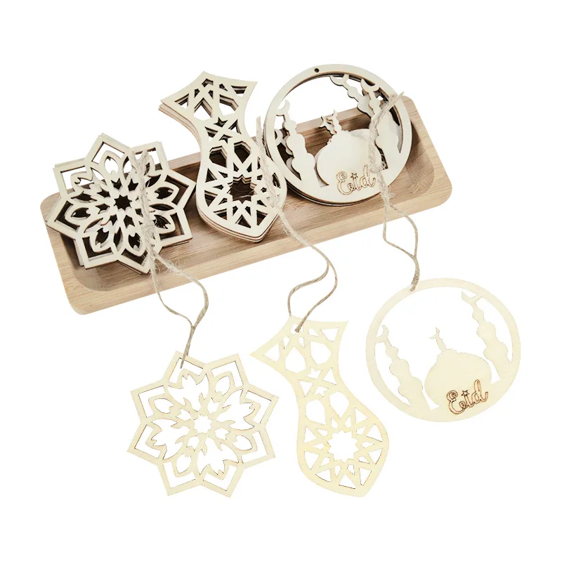 

10pcs/lot Wooden Eid Mubarak Hanging Pendant Eid Mubarak Decoration Wooden Eid Mubarak Ornament Islam Muslim Party Supplies