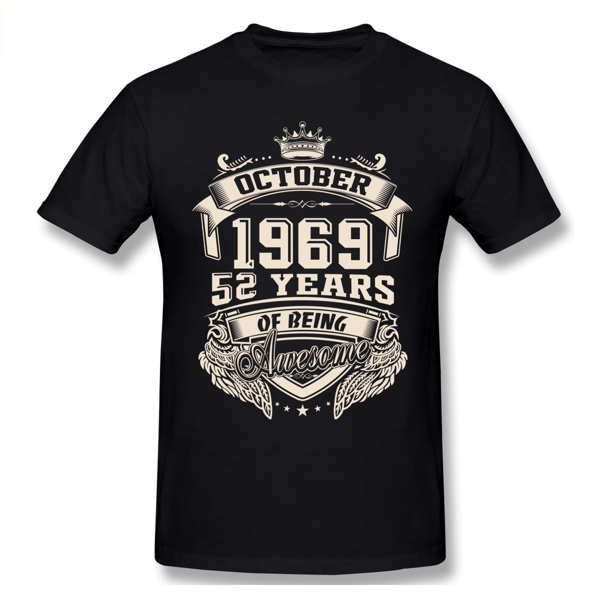 

Born In October 1969 52 Years Of Being Awesome T Shirt Big Size Cotton Crewneck Short Sleeve Custom Men Clothing