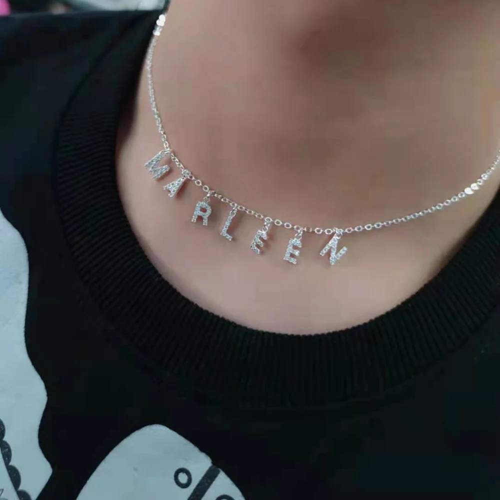 LUER Custom Diamond Necklace Personalized Name Pendant Necklaces 6mm Pave Crystal Letter For Women Girl Birthday Gift Jewelry
