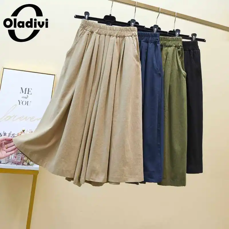 Oladivi Cores Oversized Tamanho Grande Ampla Perna Reta Calças Femininas Casuais Solto Primavera Verão Capri Grandes M-4xl 4