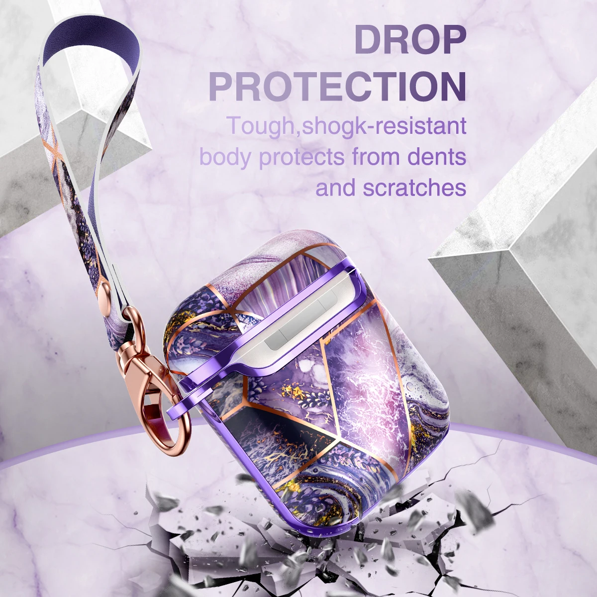 

Роскошное Гальванопокрытие мраморный чехол для беспроводных наушников AirPods1 2, полноразмерный противоударный Прочный чехол с цепочкой на ш...