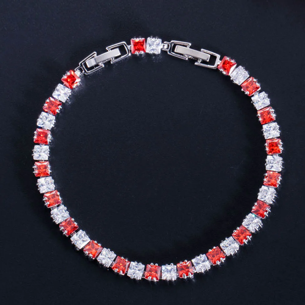 Ruby red ThreeGraces мода теннис стиль белое золото цвет CZ камень с Красный Синий Черный Зеленый Кристалл Браслеты паве для женщин BR006 - Окраска металла: Ruby red