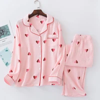 chemise de nuit coton pour femme springautumn double yarn long sleeve pijamas de mujer homewear comfy two piece winter pajamas