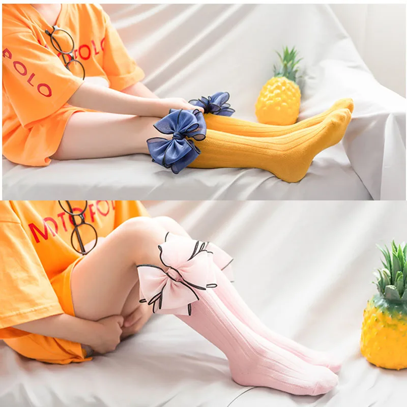 Гольфы для маленьких девочек детские носки гольфы с большим бантом длинные