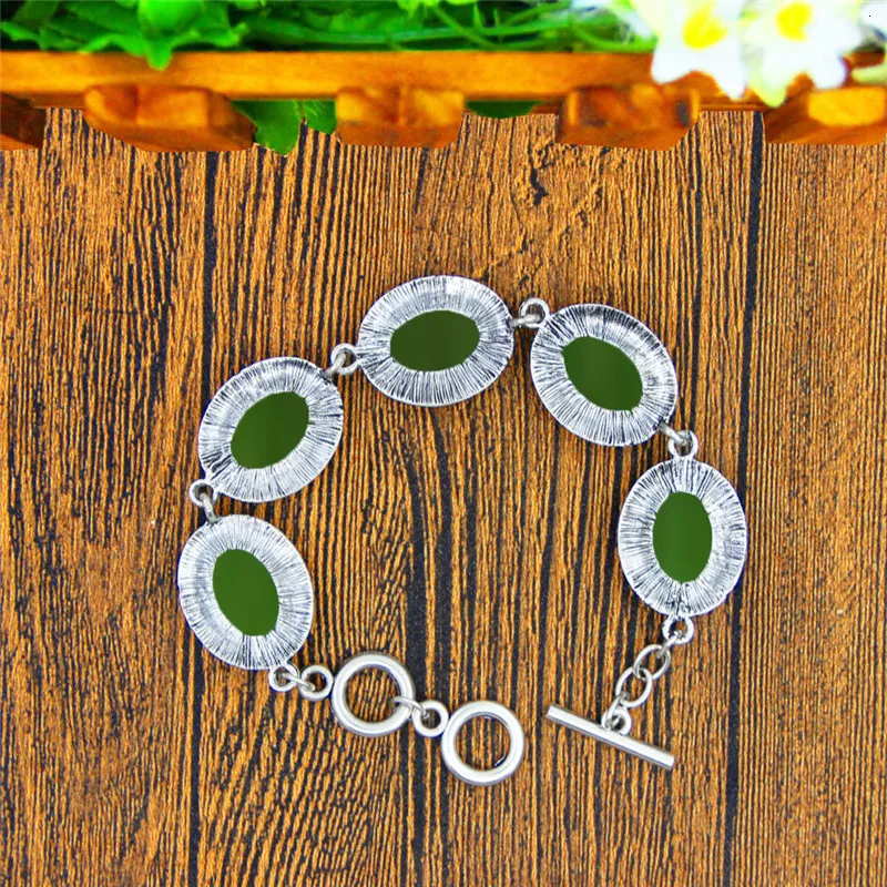 Oval Transparent Crystal Jewelry Set Antique Silver Plated Necklace Earrings Bracelet Fashion Jewelry TS416