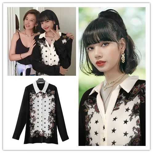 Kpop IU EXO Summer Women Vintage Fashion Button Cardigan Satin Shirts Silk Office Ladies Elegant Shirt Blouses Full Sleeved Tops