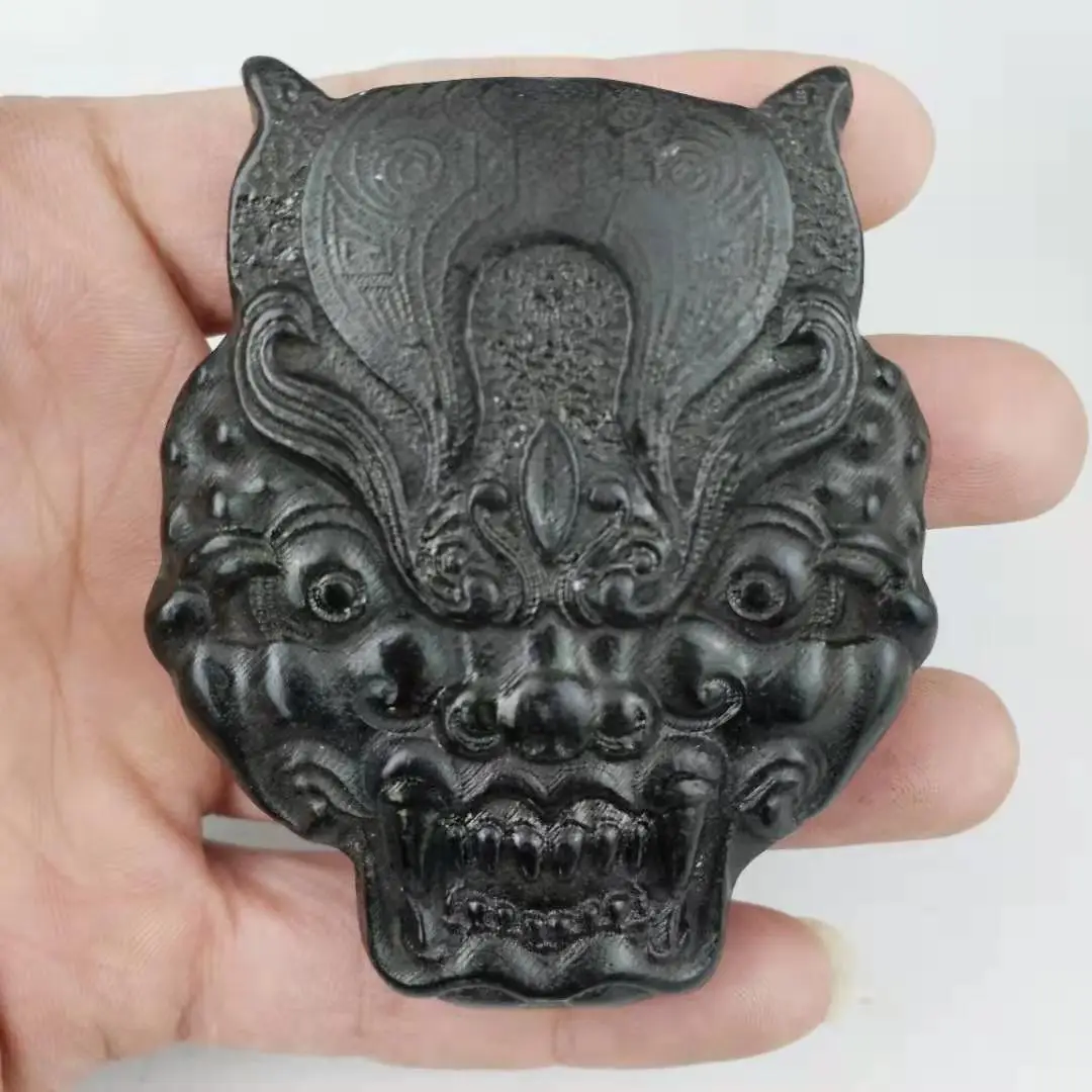 

Collection Elaborate Interesting Chinese Hongshan Culture hand-carved Black Meteorite Animal Head Tiger Head ornament