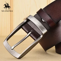 no onepaul genuine mens leather retro business belt high quality alloy pin buckle designer new mens belt jeans free shipping