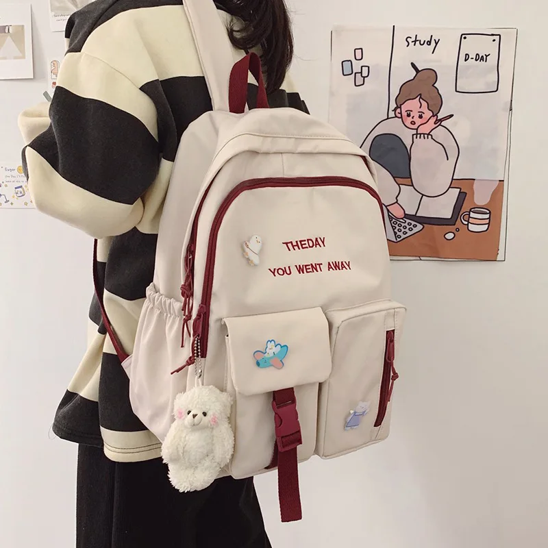 

Kawaii School Bags for Girls Candy Color Waterproof Nylon Teen Girl Backpack Travel Women Backpacks Female 2021