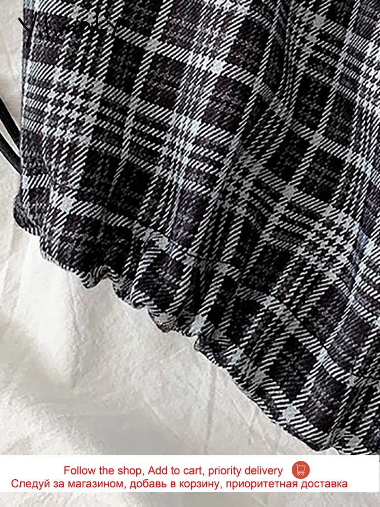 

Yitimoky Plaid Sweatpants Womens Pants High Waist Wide Leg Pants Loose Casual Button Pockets Summer 2021 New Korean Soft Fashion