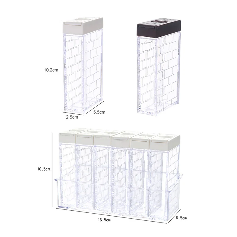 

Creative Double Cover Seasoning Box Base Transparent Six Grid Seasoning Can Strong Sealing Moisture-proof Six Piece Set