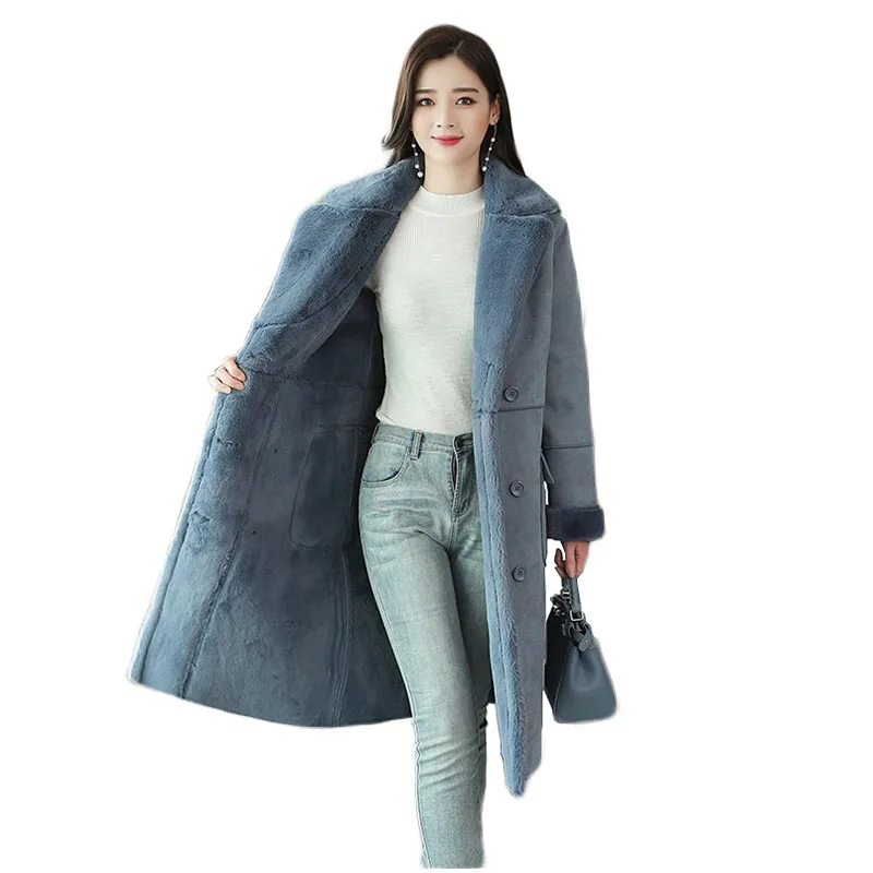 Trending Products Women Winter jackets Suede long coat Imitation lamb wool coats Warm cotton clothing Thicken free shipping 1872