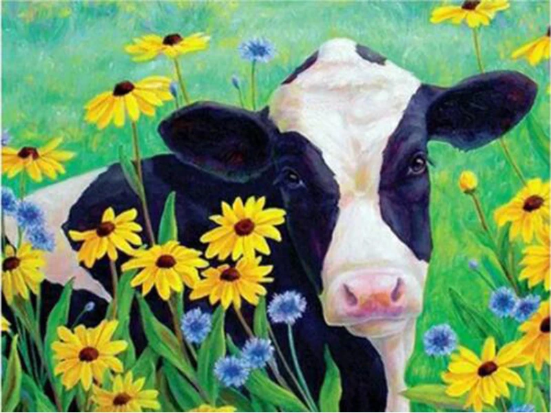 

Diamond Painting Cows Flower Animal Square Diamond Round Diamond Decoration Customizable Wall Art Decoration Frameless Style