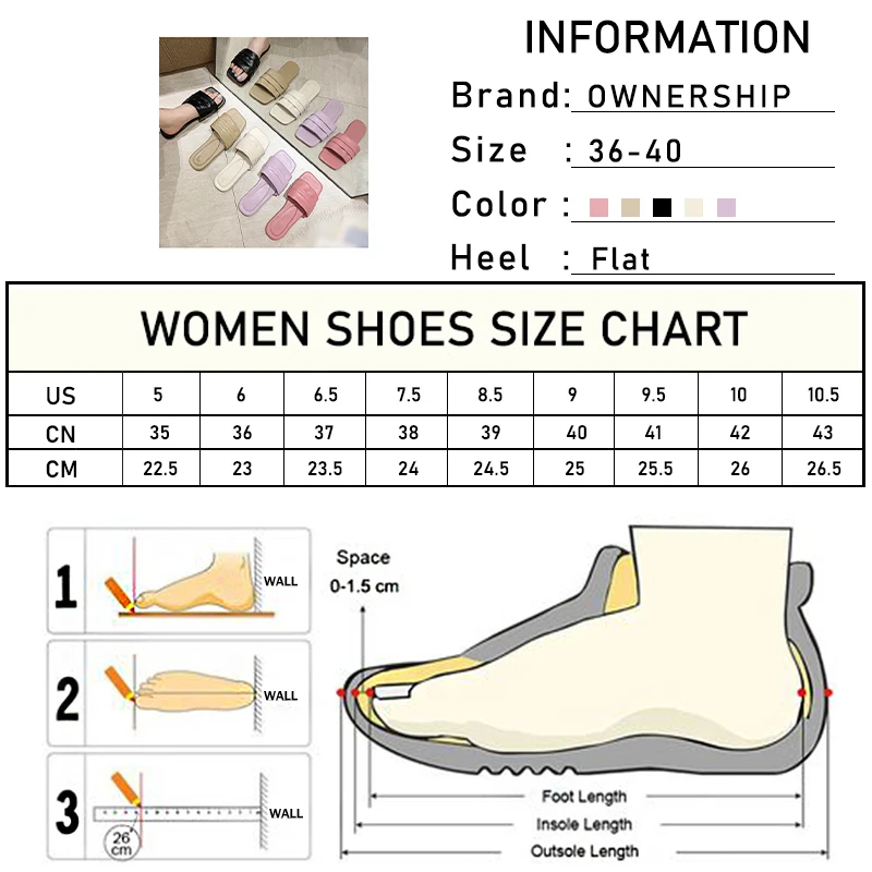 

2021 New Women Square Toe Outdoor Slippers Women's Solid Pleated Flat Woman Casual Summer Shoes Ladies Comfortable Classic Shoes