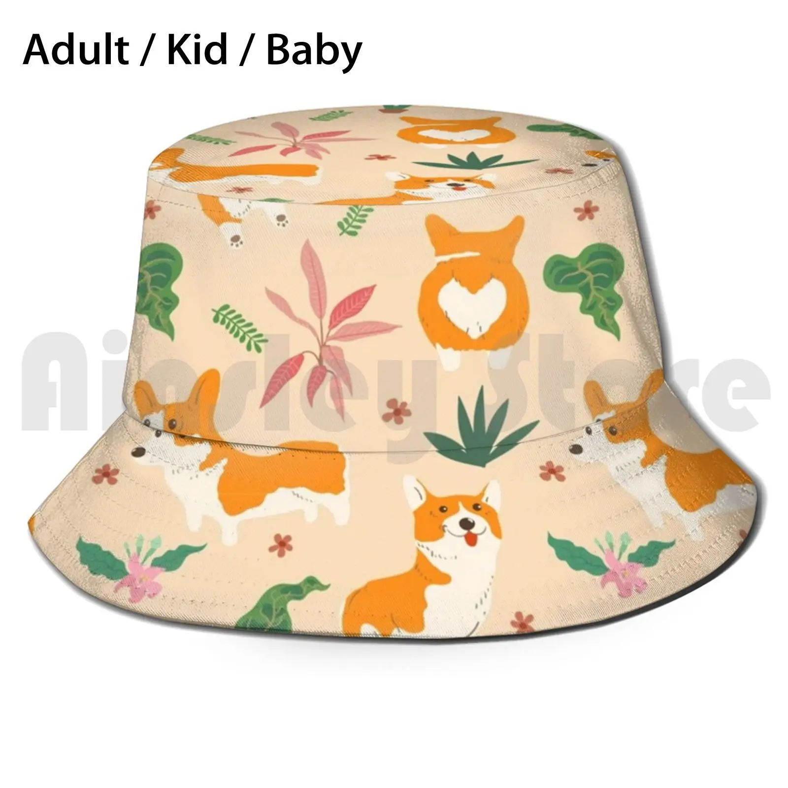 

Corgi And Tropical Leaf Pattern Sun Hat Foldable UV Protection Corgi Corgi Corgi For Germ Corgi Reusable Corgi For