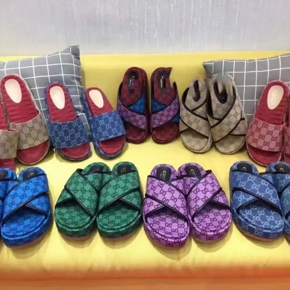 

2021 The Latest Limited Platform Top Quality Jacquard Fabric Flat Women Slippers Luxury Designer