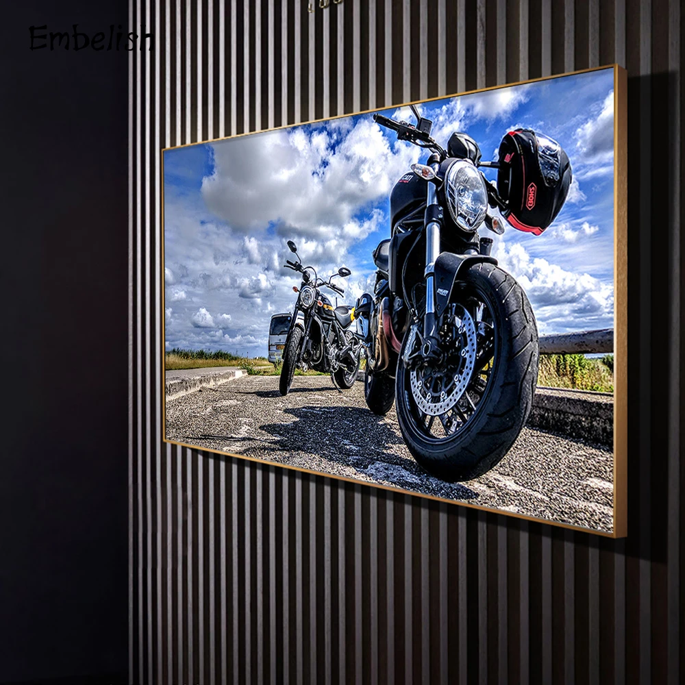 

1 Pieces Motorcycle And Blue Sky Landscape Wall Pictures For Living Room Home Decor Framed Posters HD Canvas Paintings
