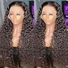 Черная длинная кружевная передняя часть 26 дюймов с глубокой волной, искусственные кудрявые волосы для женщин, Термостойкое синтетическое волокно, предварительно выщипанное