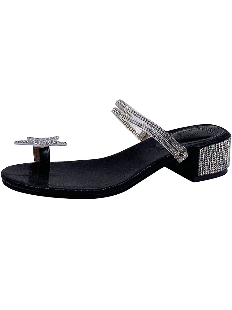 

Square heel Rubber Flip Flops Slippers Women Summer Slides Female Shoes Med Fashion Block Hawaiian 2021 Luxury Soft Glitter PU H