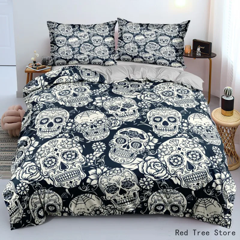 

3d Flower skull Duvet Cover With Pillowcase 2-3 piece Bedding Set Au Queen King Size Soft Printed Kids Adult Home Use Bed Covers
