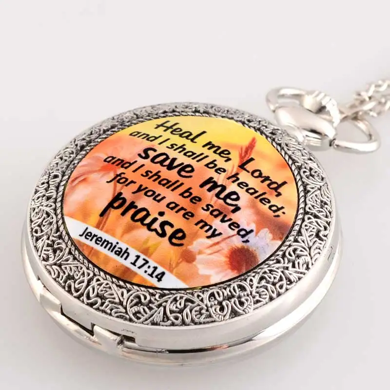 Новые серебряные кварцевые карманные часы с надписью Heal me Lord and I be healed bible verse