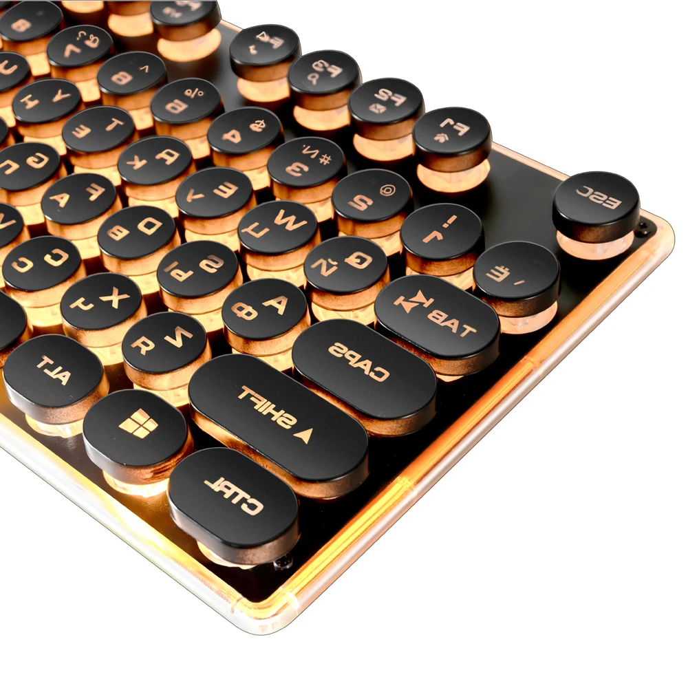 

Gaming Russian Keyboard Retro Round Glowing Keycap Backlit USB Wired Metal Panel Illuminated Border Waterproof