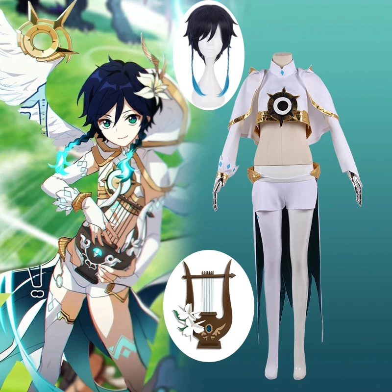 

Game Genshin Impact Mond Fengshen Barbatos comic version VENTI God costume cosplay men and women Halloween party cosplay Wig