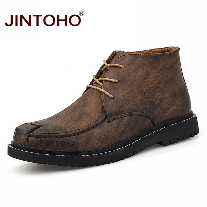 JINTOHO мужские зимние ботинки модные кожаные Теплая мужская зимняя обувь ботильоны