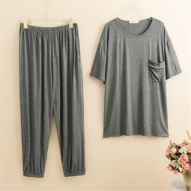 Мужские пижамы из модала чистый цвет удобные для кожи большой размер Свободная