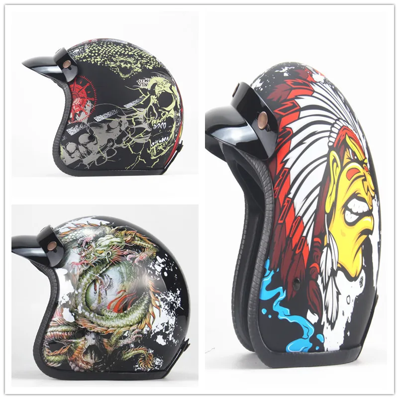 Шлем мотоциклетный кожаный унисекс Ретро стиль с черепом защита на пол лица