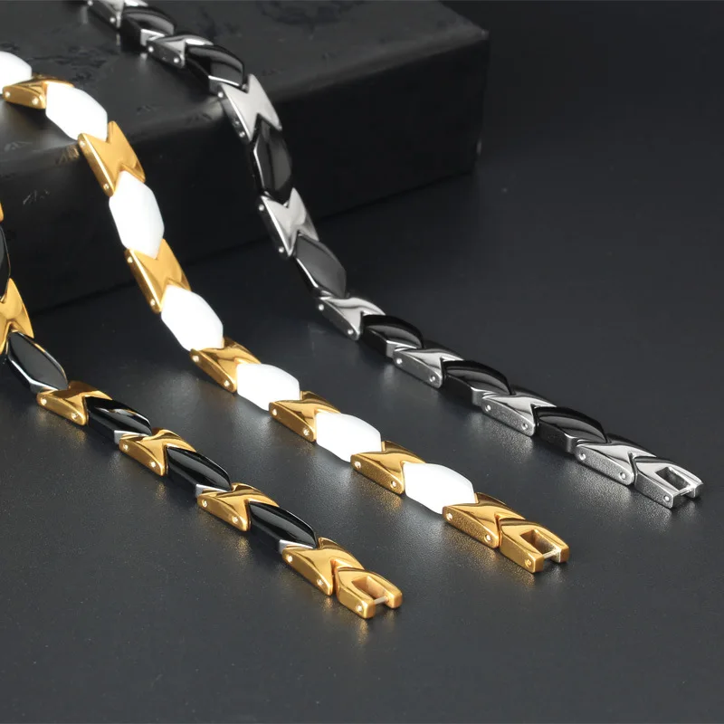 Black White Ceramic Bracelets For Women Gold Stainless Steel Jewelry Womens Hand Accessories Health Magnetic Men's | Украшения и